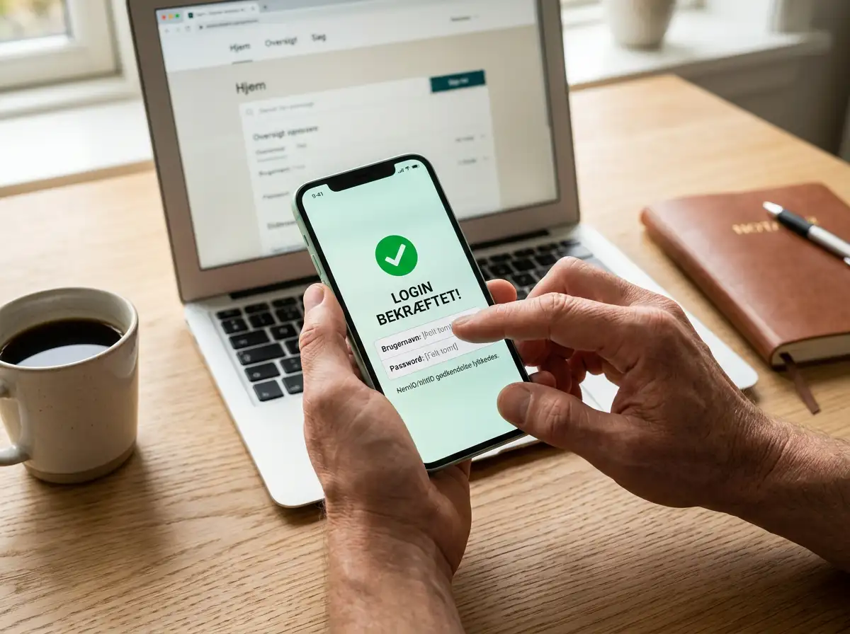 Person godkender Pay by Bank-betaling via netbank på laptop
